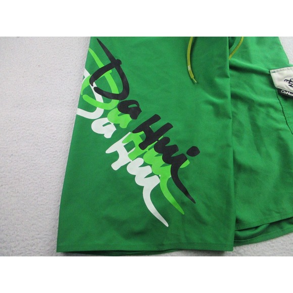 Da Hui Shorts Mens 36 Green Board Shorts Swim Trunks Drawstring Pocket Surf - Picture 2 of 10